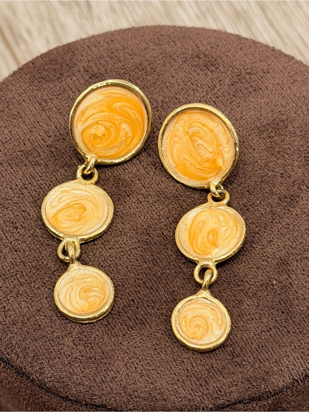 Gold-Tone Orange Swirl Triple Drop Earrings